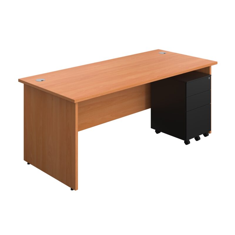 Panel Rectangular Desk + 3 Drawer Steel Pedestal Bundle | 1800X800 | Beech/Black