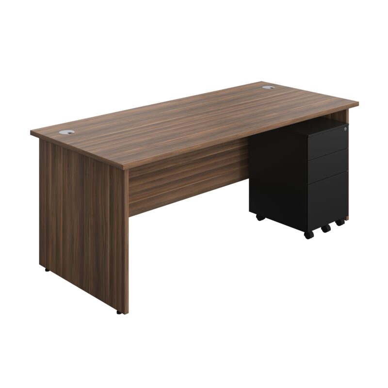 Panel Rectangular Desk + 3 Drawer Steel Pedestal Bundle | 1800X800 | Dark Walnut/Black