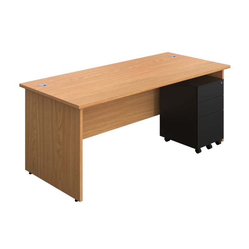 Panel Rectangular Desk + 3 Drawer Steel Pedestal Bundle | 1800X800 | Nova Oak/Black