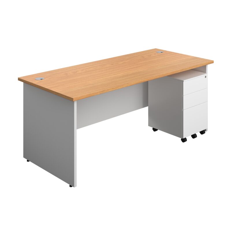 Panel Plus Rectangular Desk + 3 Drawer Steel Pedestal Bundle | 1800X800 | Nova Oak/White