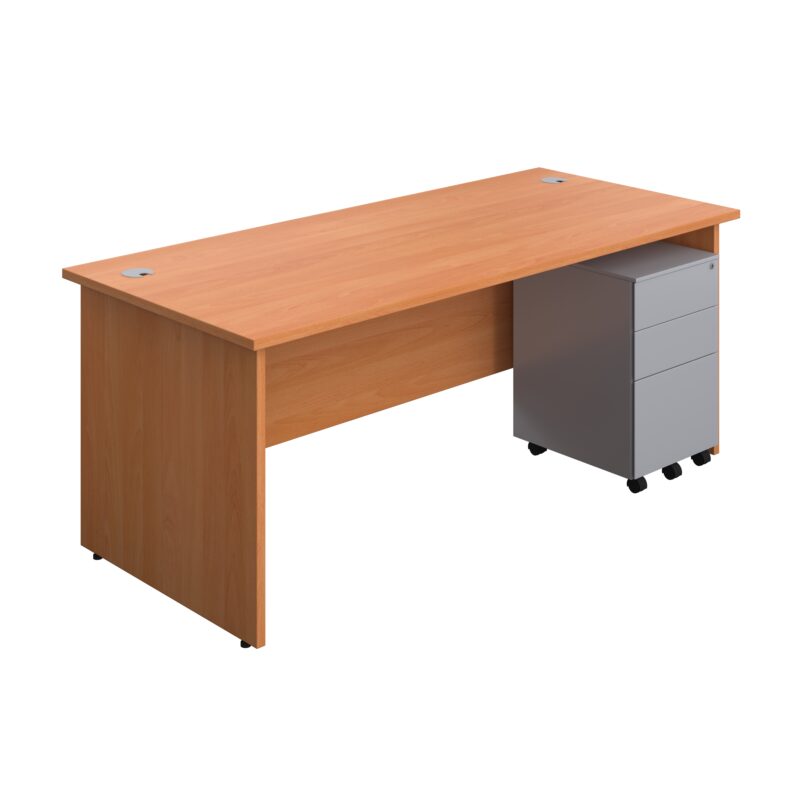 Panel Rectangular Desk + 3 Drawer Steel Pedestal Bundle | 1800X800 | Beech/Silver