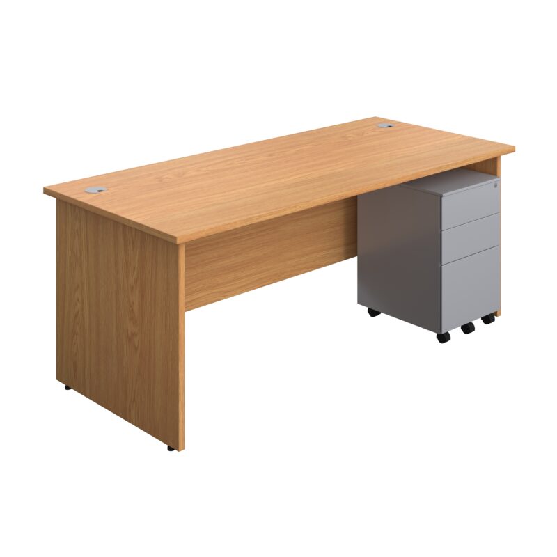 Panel Rectangular Desk + 3 Drawer Steel Pedestal Bundle | 1800X800 | Nova Oak/Silver