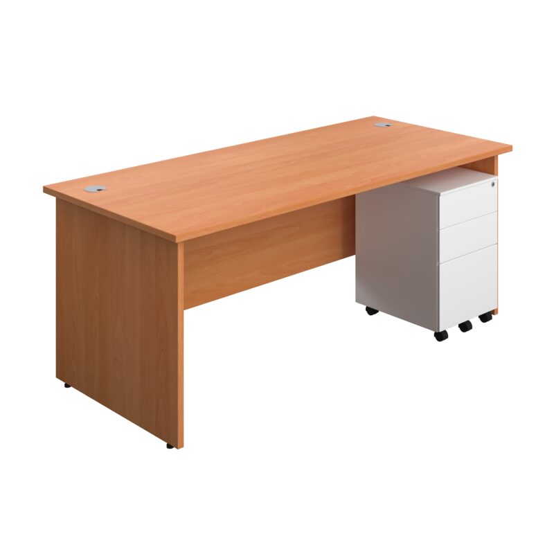 Panel Rectangular Desk + 3 Drawer Steel Pedestal Bundle | 1800X800 | Beech/White