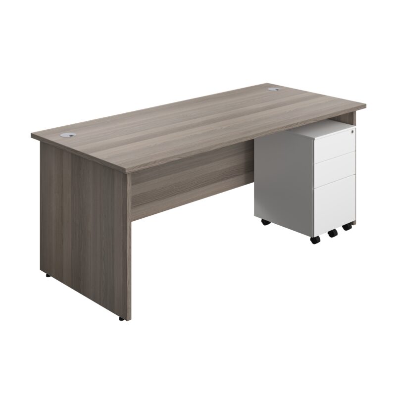 Panel Rectangular Desk + 3 Drawer Steel Pedestal Bundle | 1800X800 | Grey Oak/White