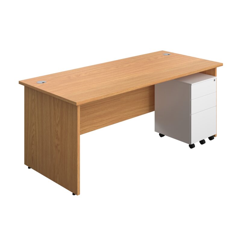 Panel Rectangular Desk + 3 Drawer Steel Pedestal Bundle | 1800X800 | Nova Oak/White