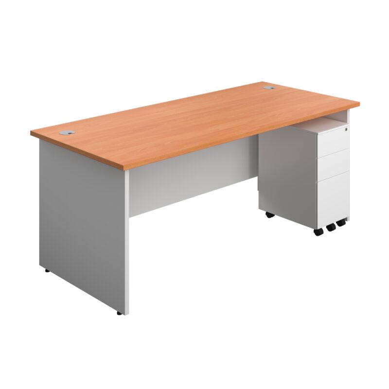 Panel Plus Rectangular Desk + 3 Drawer Slimline Steel Pedestal Bundle | 1800X800 | Beech/White