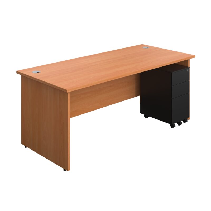 Panel Rectangular Desk + 3 Drawer Slimline Steel Pedestal Bundle | 1800X800 | Beech/Black