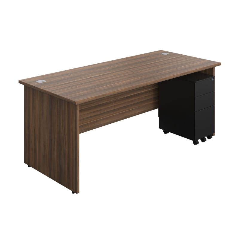 Panel Rectangular Desk + 3 Drawer Slimline Steel Pedestal Bundle | 1800X800 | Dark Walnut/Black