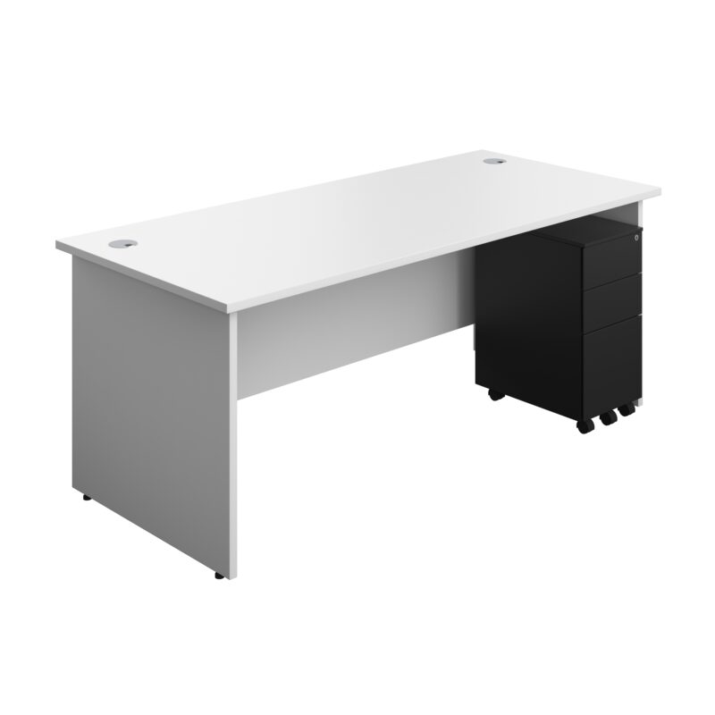 Panel Rectangular Desk + 3 Drawer Slimline Steel Pedestal Bundle | 1800X800 | White/Black