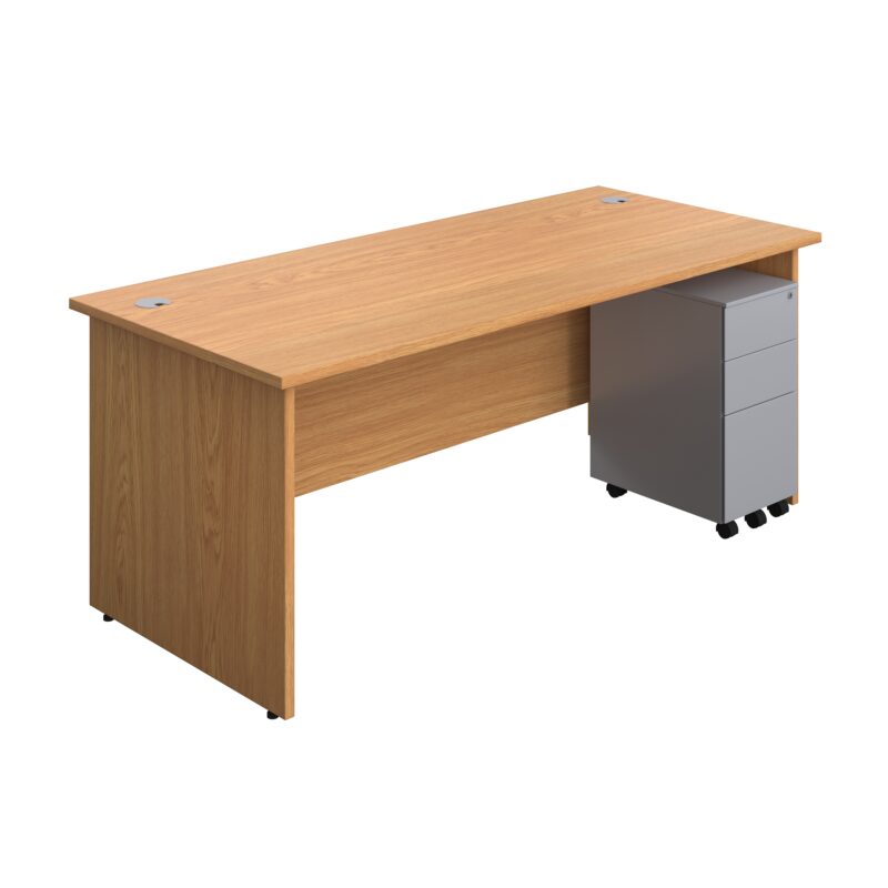 Panel Rectangular Desk + 3 Drawer Slimline Steel Pedestal Bundle | 1800X800 | Nova Oak/Silver