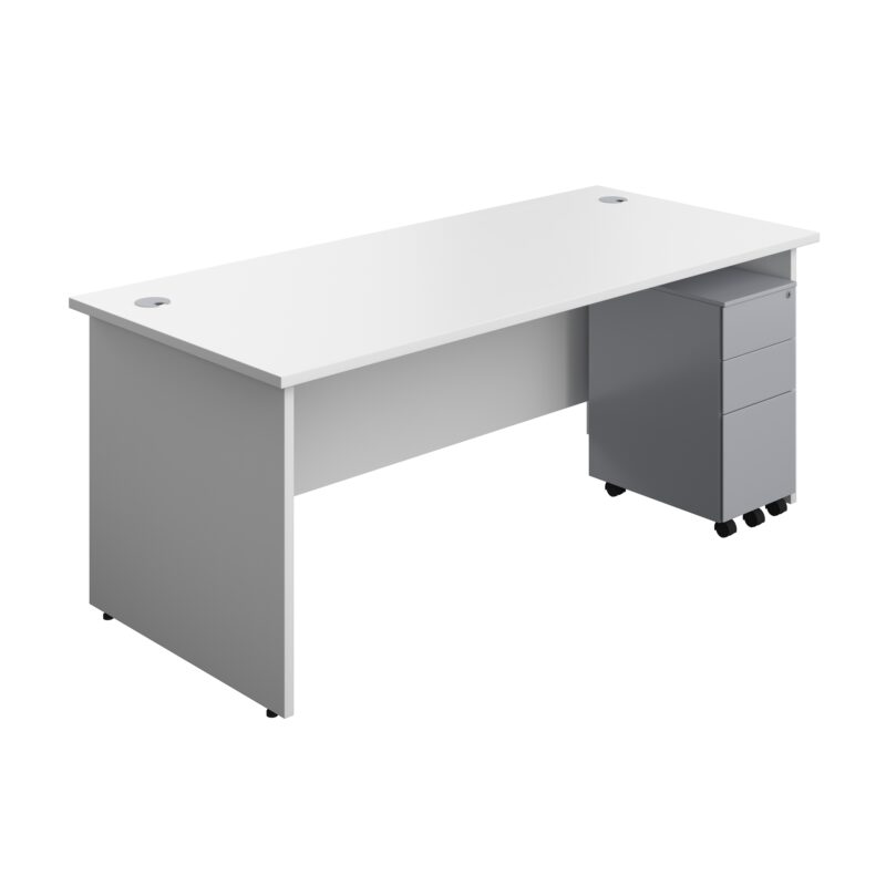 Panel Rectangular Desk + 3 Drawer Slimline Steel Pedestal Bundle | 1800X800 | White/Silver