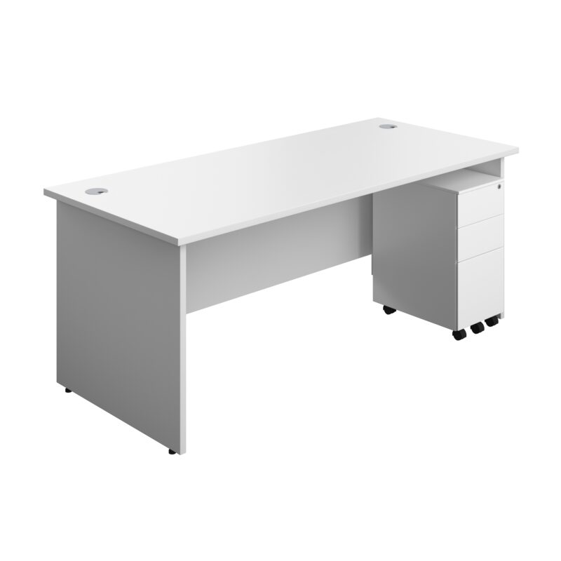 Panel Rectangular Desk + 3 Drawer Slimline Steel Pedestal Bundle | 1800X800 | White/White