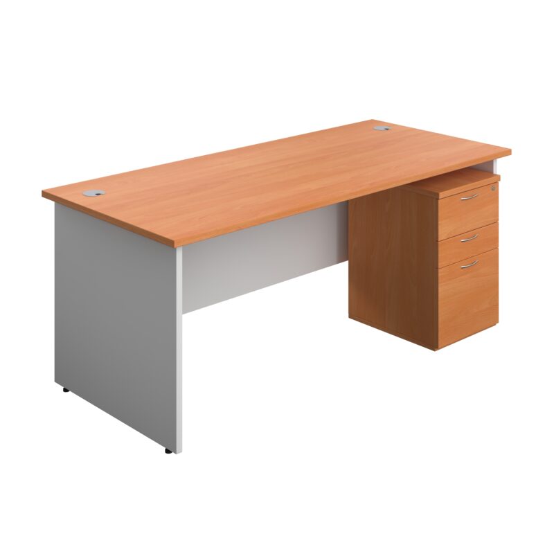 Panel Plus Rectangular Desk + 3 Drawer Under Desk Pedestal Bundle | 1800X800 | Beech/White