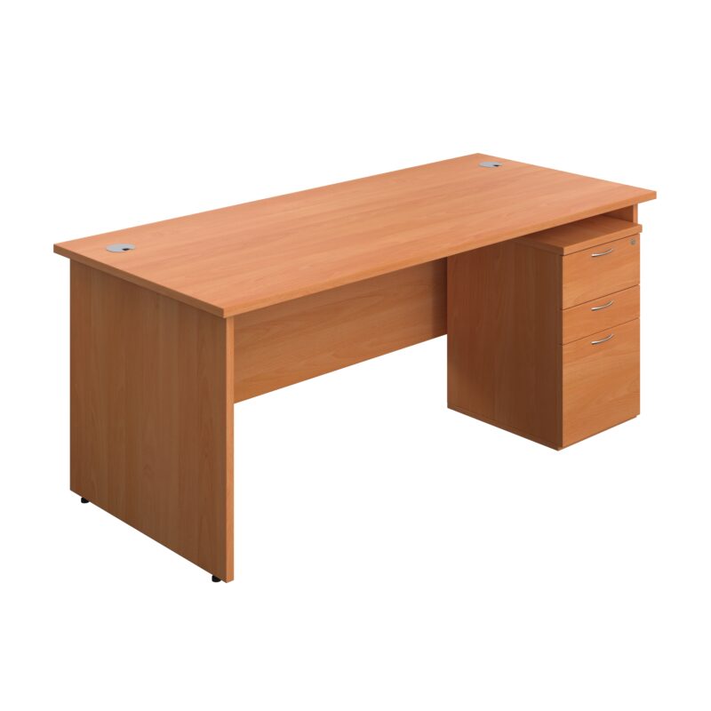 Panel Rectangular Desk + 3 Drawer Under Desk Pedestal Bundle | 1800X800 | Beech/Beech