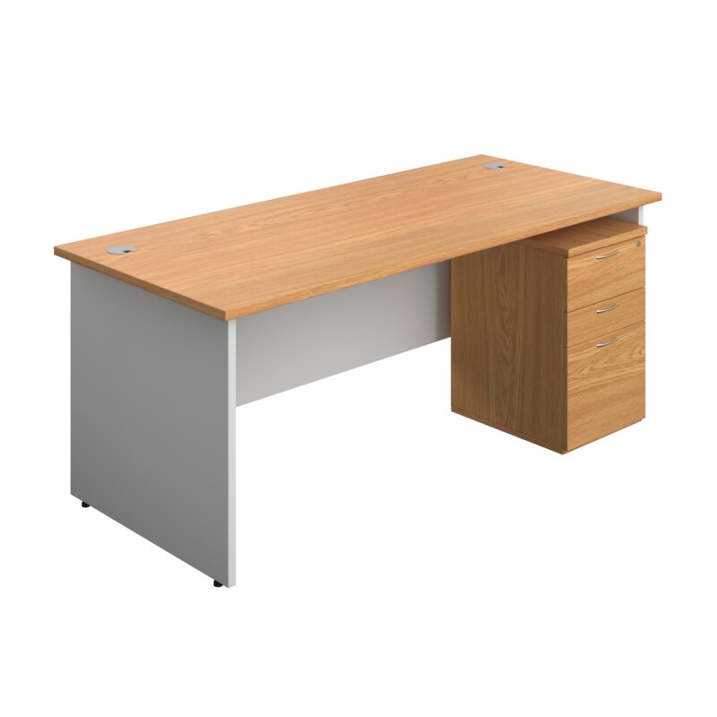 Panel Plus Rectangular Desk + 3 Drawer Under Desk Pedestal Bundle | 1800X800 | Nova Oak/White