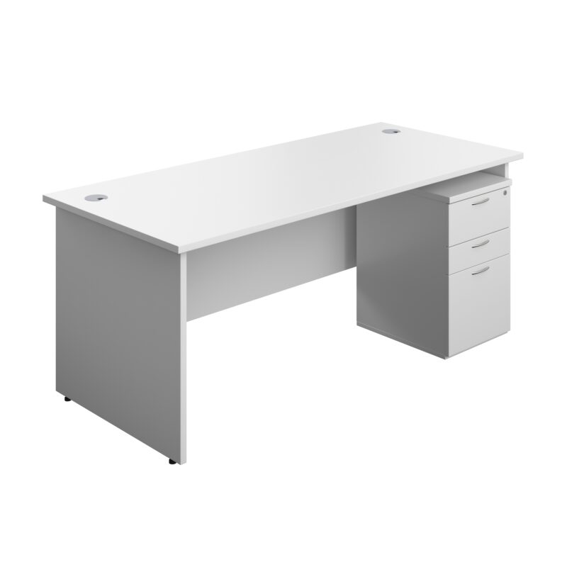 Panel Rectangular Desk + 3 Drawer Under Desk Pedestal Bundle | 1800X800 | White/White