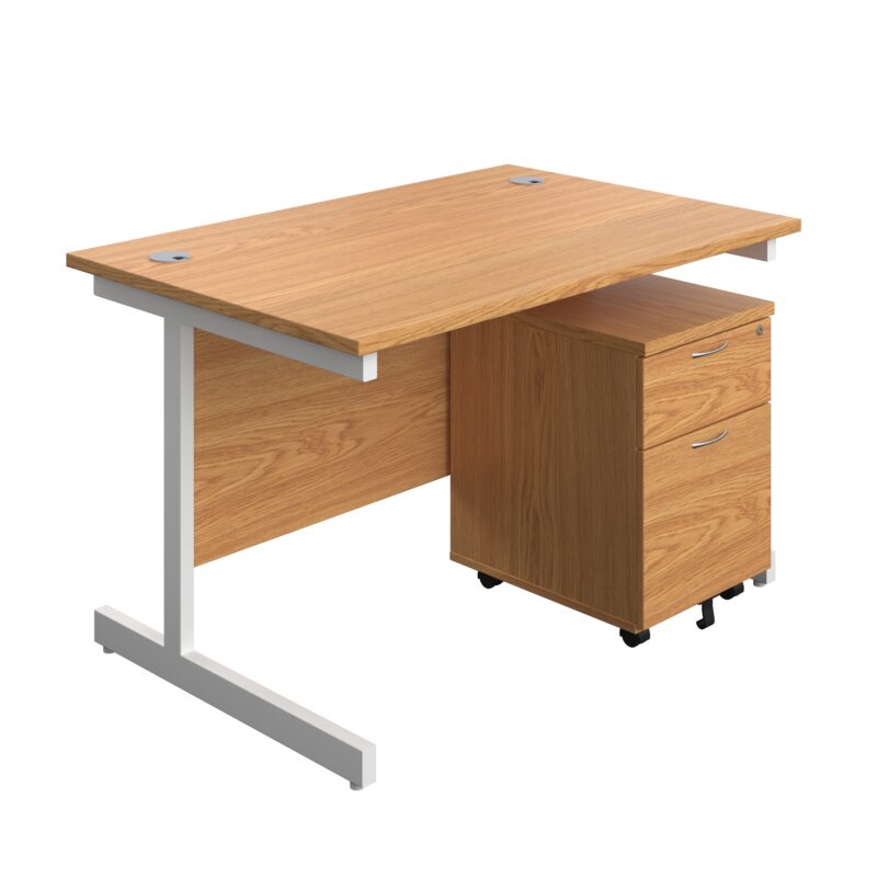 Single Upright Rectangular Desk + Mobile 2 Drawer Pedestal | 1200 X 800 | Nova Oak/White