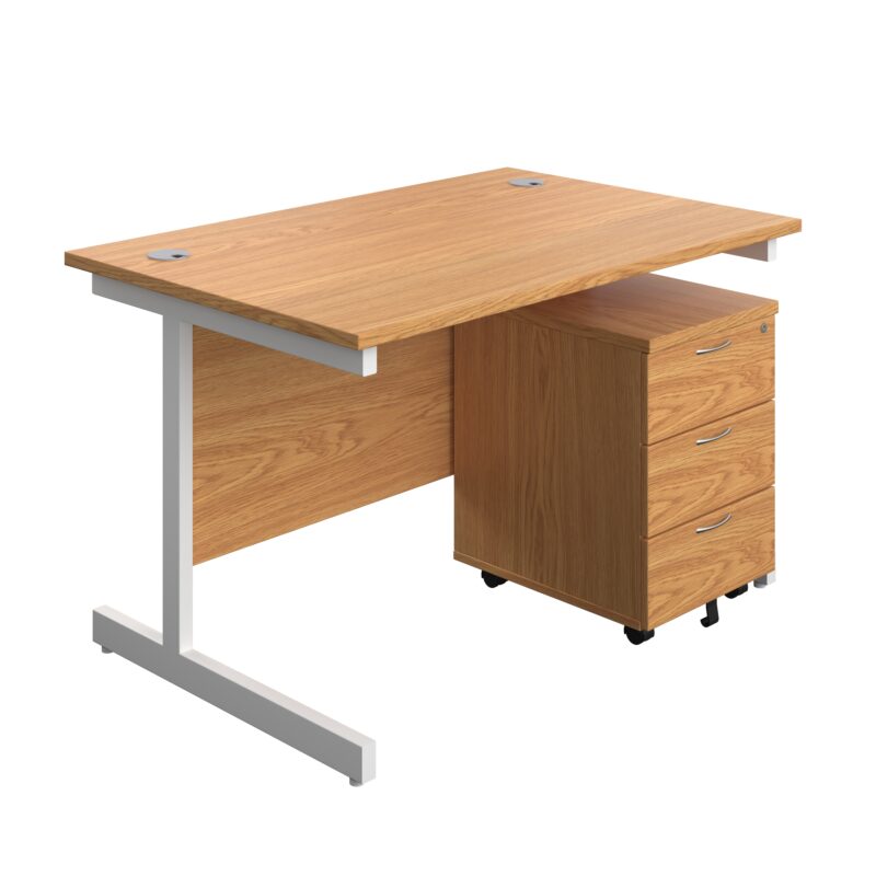 Single Upright Rectangular Desk + Mobile 3 Drawer Pedestal | 1200 X 800 | Nova Oak/White