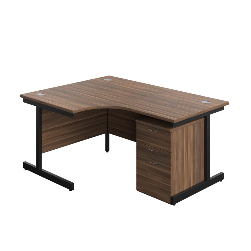 Single Upright Left Hand Radial Desk + High Mobile Pedestal 3 Drawer | 1600 X 1200 | Dark Walnut/Black