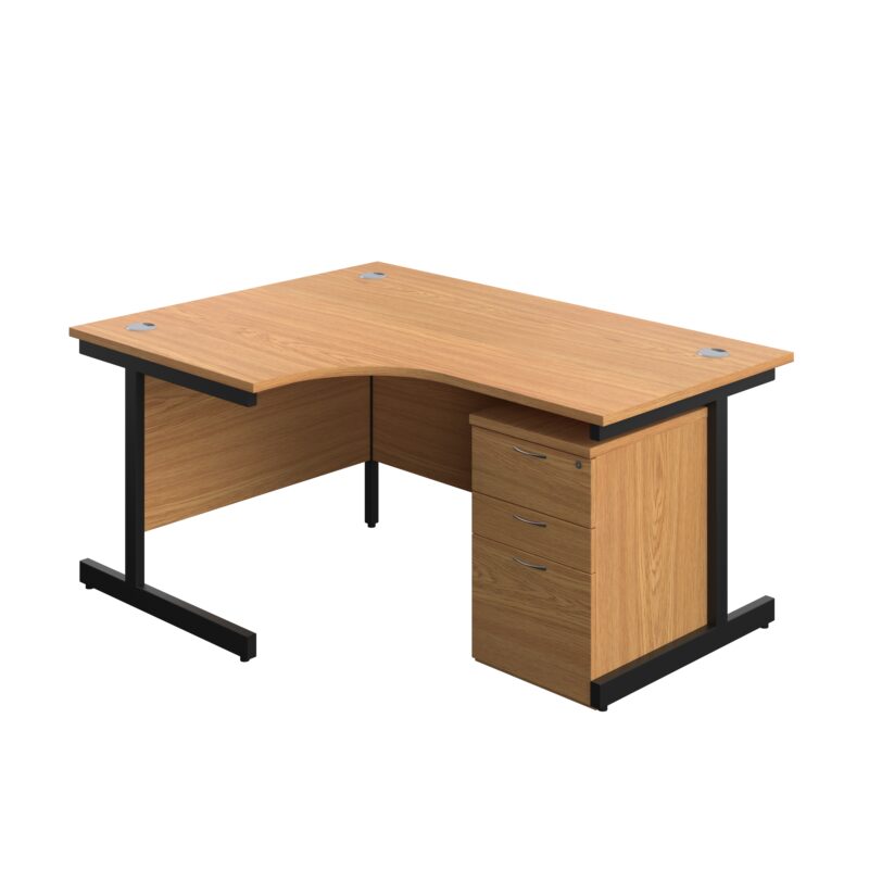 Single Upright Left Hand Radial Desk + High Mobile Pedestal 3 Drawer | 1600 X 1200 | Nova Oak/Black