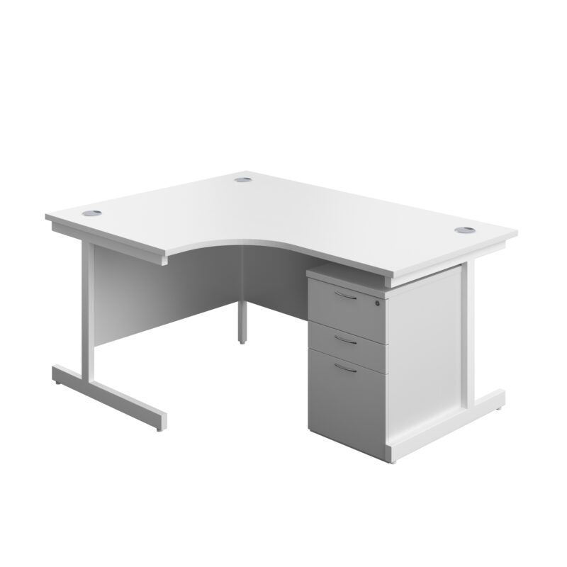 Single Upright Left Hand Radial Desk + High Mobile Pedestal 3 Drawer | 1600 X 1200 | White/White