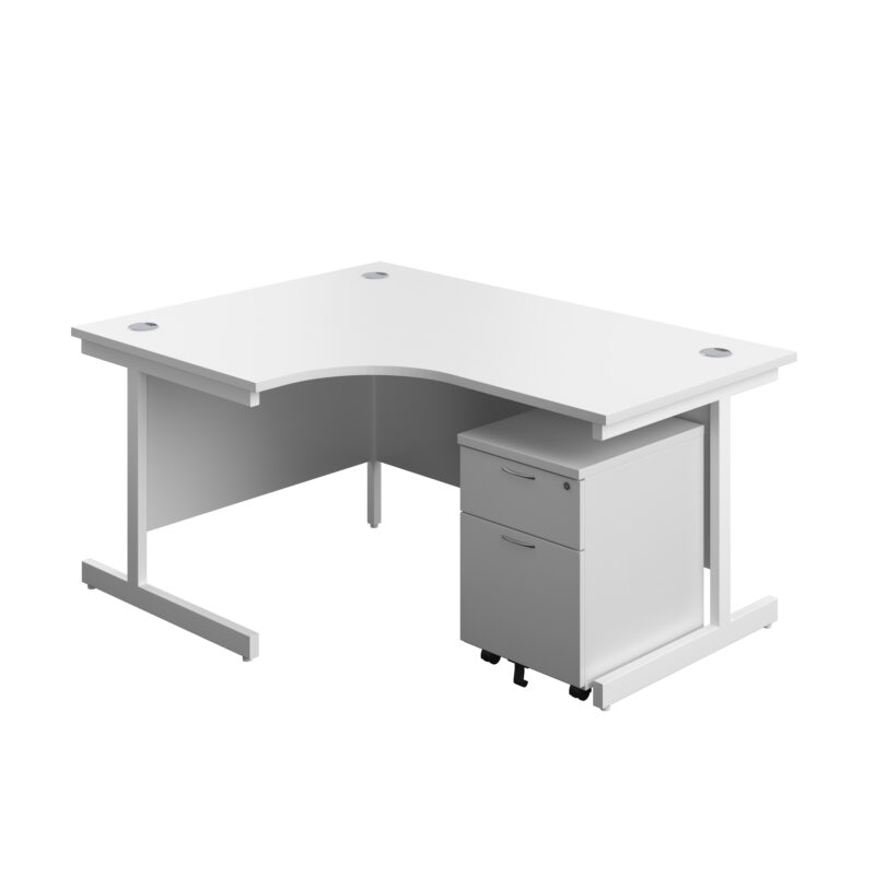 Single Upright Left Hand Radial Desk + Mobile 2 Drawer Pedestal | 1600 X 1200 | White/White