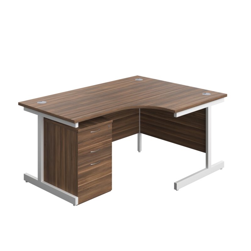 Single Upright Right Hand Radial Desk + High Mobile Pedestal 3 Drawer | 1600 X 1200 | Dark Walnut/White