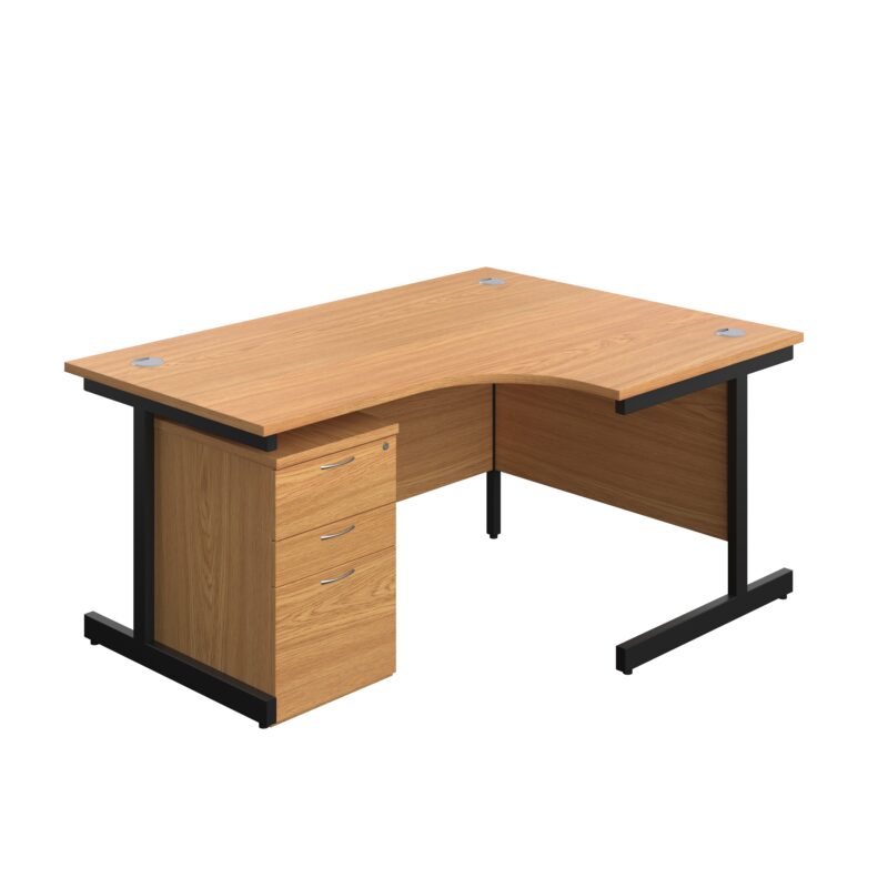 Single Upright Right Hand Radial Desk + High Mobile Pedestal 3 Drawer | 1600 X 1200 | Nova Oak/Black