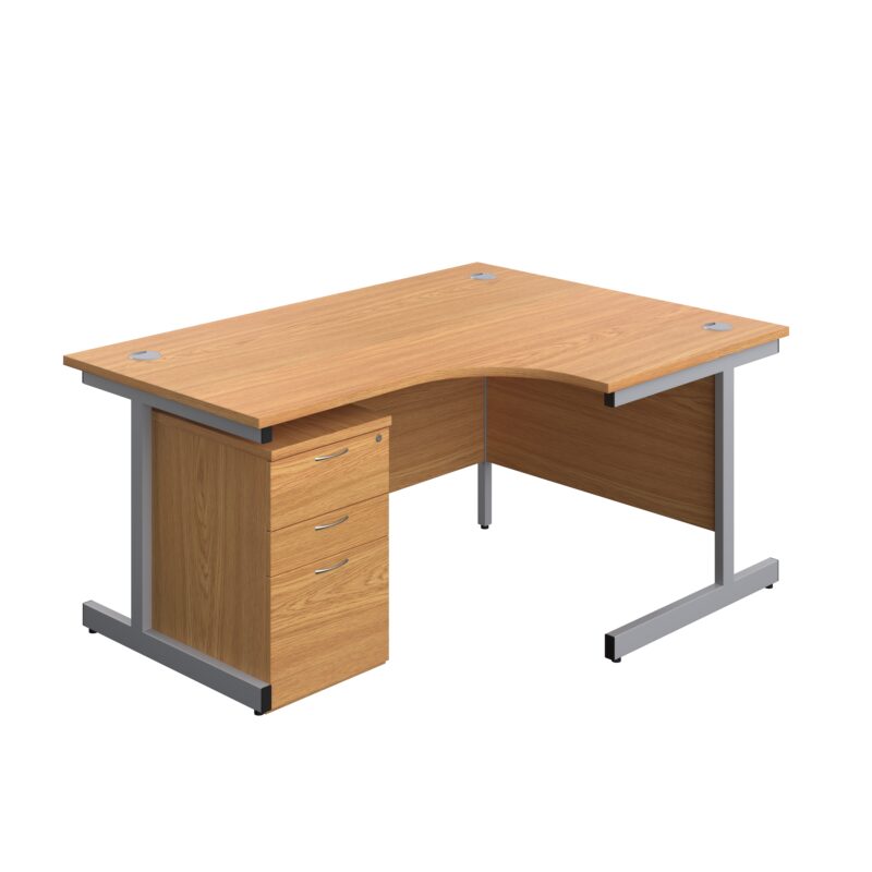 Single Upright Right Hand Radial Desk + High Mobile Pedestal 3 Drawer | 1600 X 1200 | Nova Oak/Silver