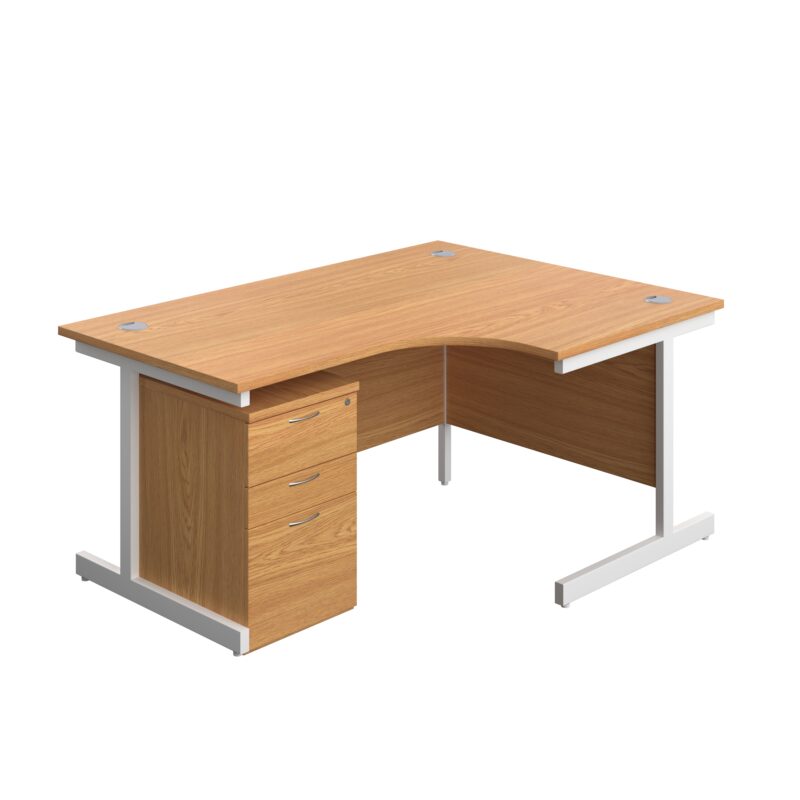 Single Upright Right Hand Radial Desk + High Mobile Pedestal 3 Drawer | 1600 X 1200 | Nova Oak/White