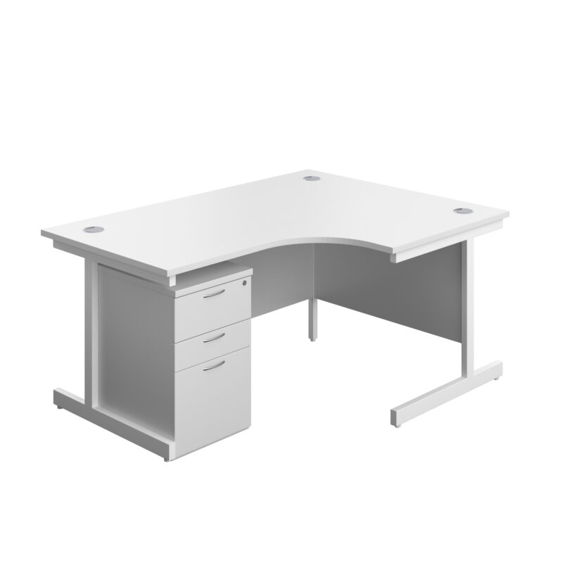 Single Upright Right Hand Radial Desk + High Mobile Pedestal 3 Drawer | 1600 X 1200 | White/White