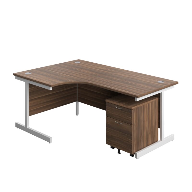 Single Upright Left Hand Radial Desk + Mobile 2 Drawer Pedestal | 1800 X 1200 | Dark Walnut/White