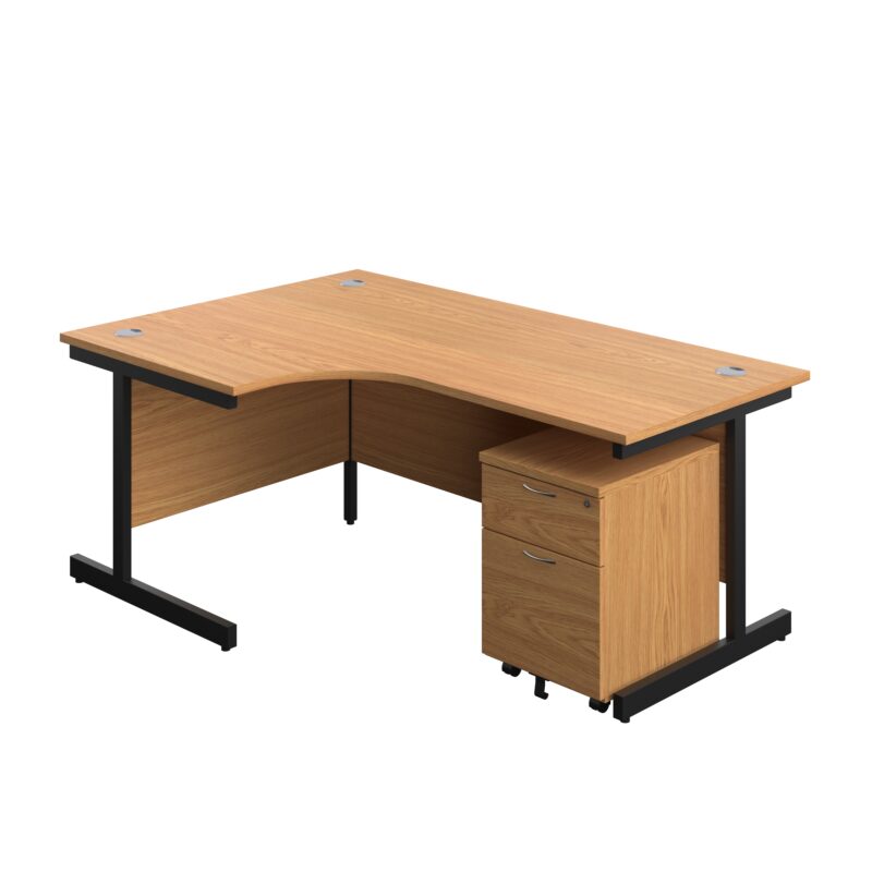 Single Upright Left Hand Radial Desk + Mobile 2 Drawer Pedestal | 1800 X 1200 | Nova Oak/Black