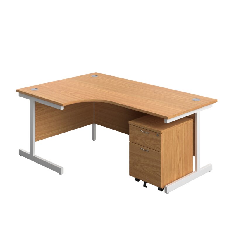 Single Upright Left Hand Radial Desk + Mobile 2 Drawer Pedestal | 1800 X 1200 | Nova Oak/White