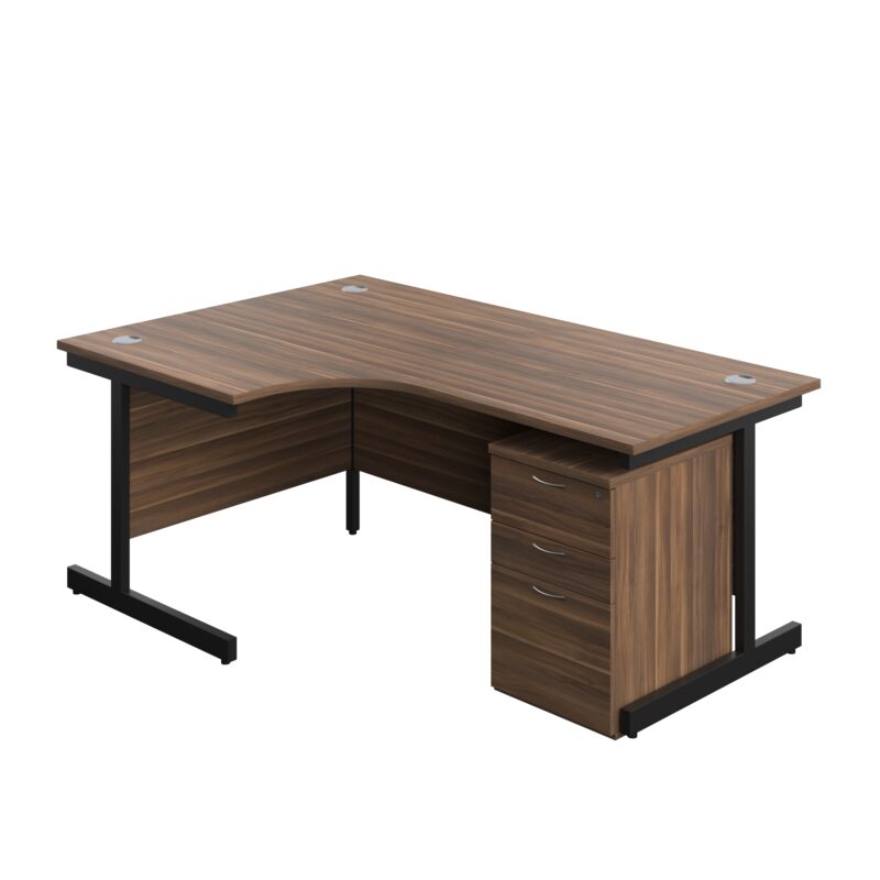 Single Upright Left Hand Radial Desk + High Mobile Pedestal 3 Drawer | 1800 X 1200 | Dark Walnut/Black