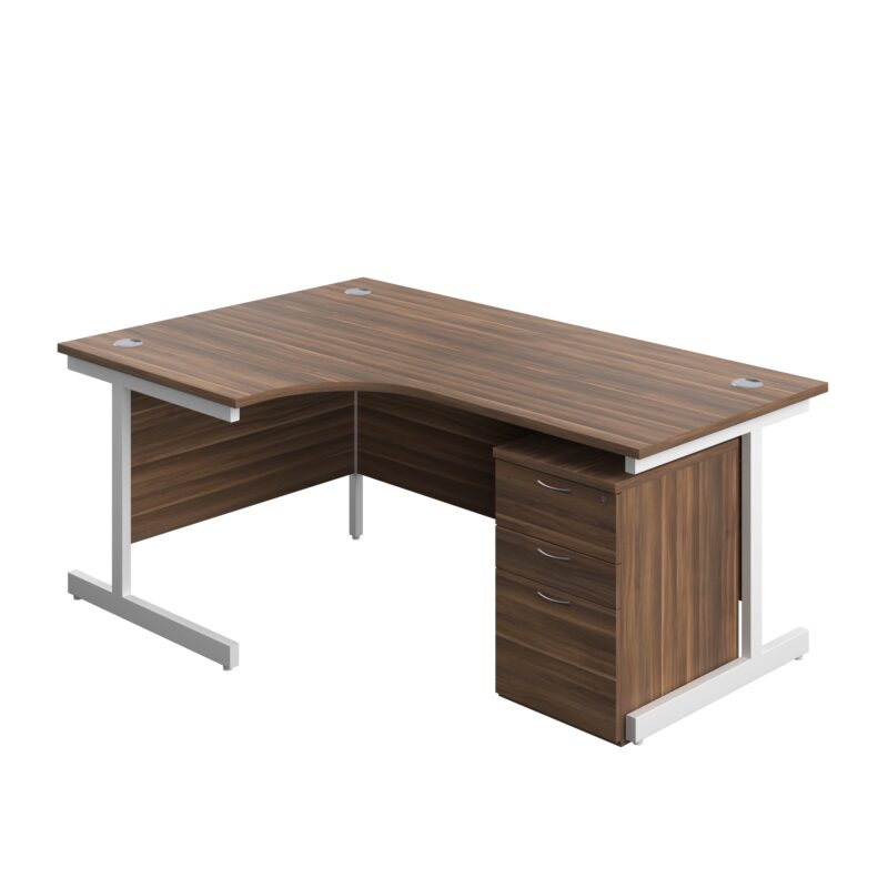 Single Upright Left Hand Radial Desk + High Mobile Pedestal 3 Drawer | 1800 X 1200 | Dark Walnut/White