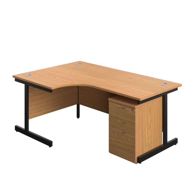 Single Upright Left Hand Radial Desk + High Mobile Pedestal 3 Drawer | 1800 X 1200 | Nova Oak/Black