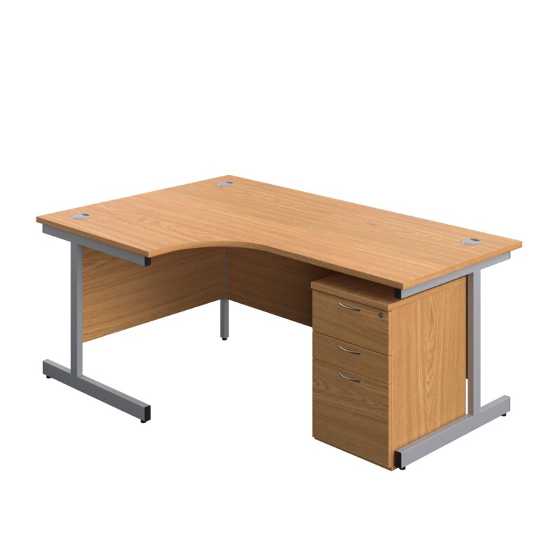 Single Upright Left Hand Radial Desk + High Mobile Pedestal 3 Drawer | 1800 X 1200 | Nova Oak/Silver