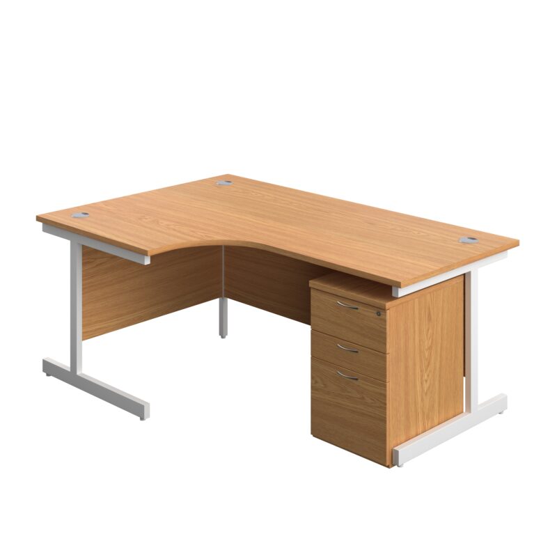 Single Upright Left Hand Radial Desk + High Mobile Pedestal 3 Drawer | 1800 X 1200 | Nova Oak/White