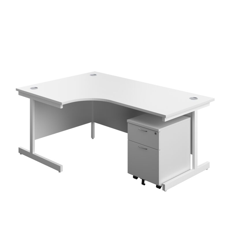 Single Upright Left Hand Radial Desk + Mobile 2 Drawer Pedestal | 1800 X 1200 | White/White