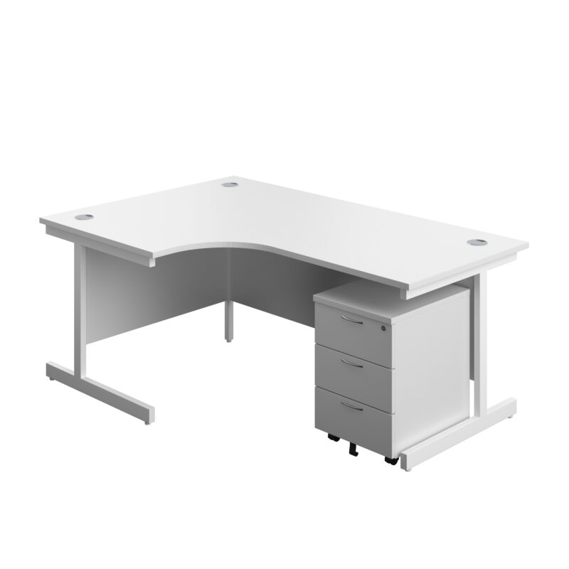 Single Upright Left Hand Radial Desk + Mobile 3 Drawer Pedestal | 1800 X 1200 | White/White