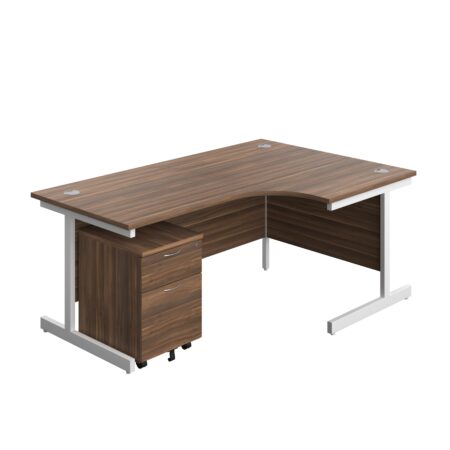 Single Upright Right Hand Radial Desk + Mobile 2 Drawer Pedestal | 1800 X 1200 | Dark Walnut/White