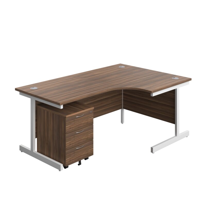 Single Upright Right Hand Radial Desk + Mobile 3 Drawer Pedestal | 1800 X 1200 | Dark Walnut/White