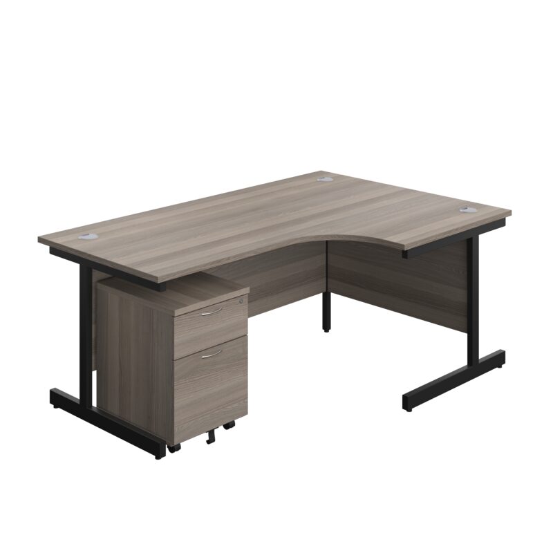 Single Upright Right Hand Radial Desk + Mobile 2 Drawer Pedestal | 1800 X 1200 | Grey Oak/Black