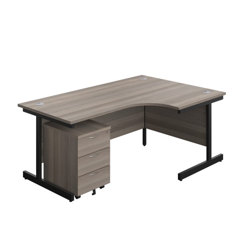 Single Upright Right Hand Radial Desk + Mobile 3 Drawer Pedestal | 1800 X 1200 | Grey Oak/Black