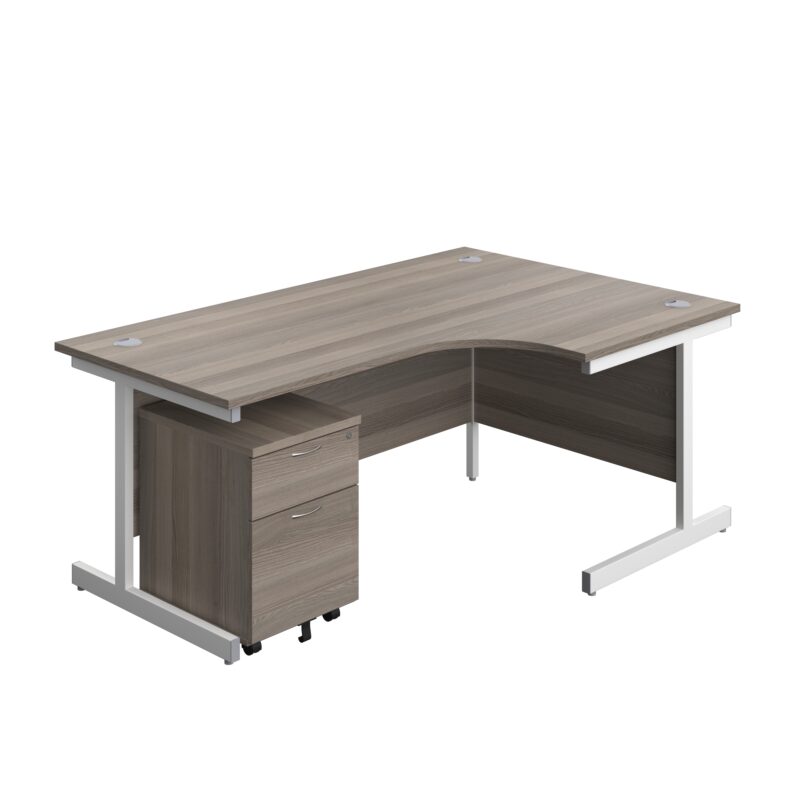 Single Upright Right Hand Radial Desk + Mobile 2 Drawer Pedestal | 1800 X 1200 | Grey Oak/White