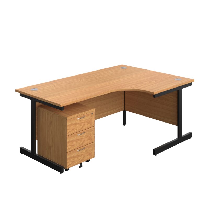 Single Upright Right Hand Radial Desk + Mobile 3 Drawer Pedestal | 1800 X 1200 | Nova Oak/Black