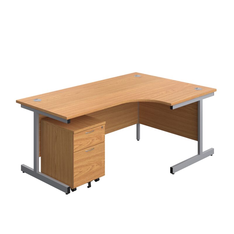 Single Upright Right Hand Radial Desk + Mobile 2 Drawer Pedestal | 1800 X 1200 | Nova Oak/Silver