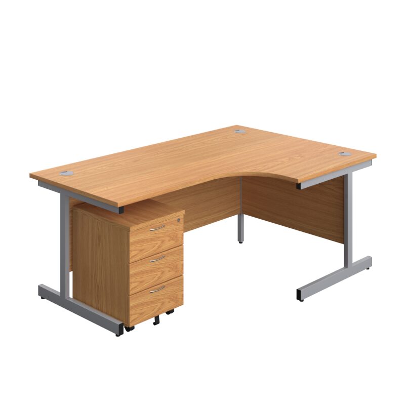 Single Upright Right Hand Radial Desk + Mobile 3 Drawer Pedestal | 1800 X 1200 | Nova Oak/Silver