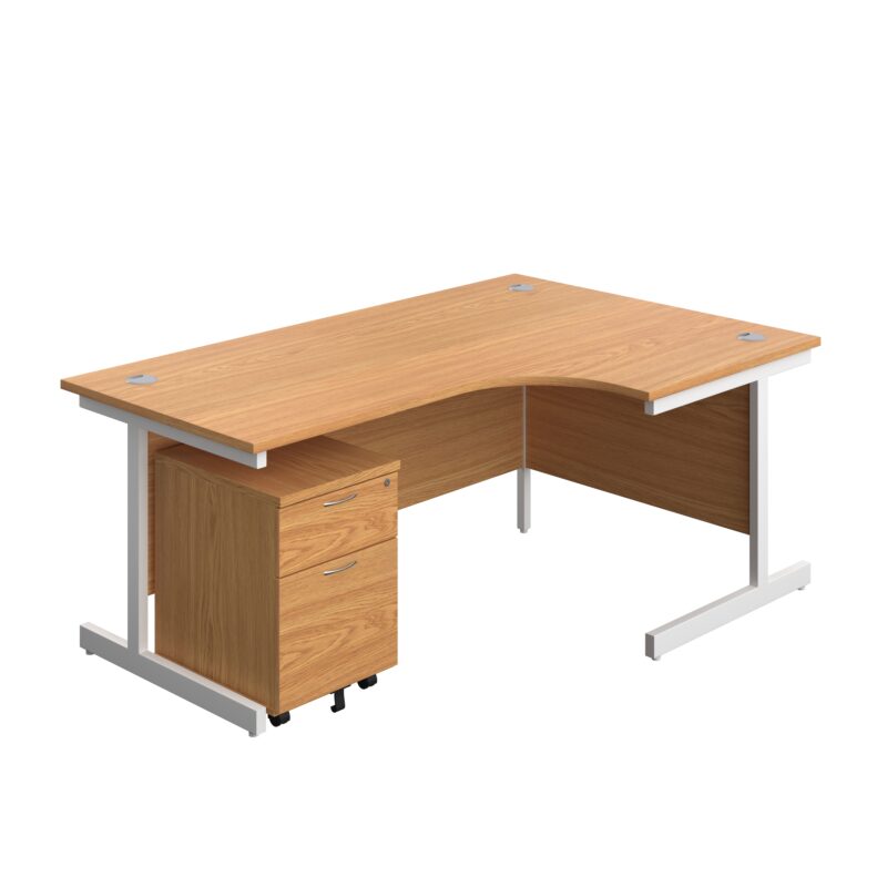 Single Upright Right Hand Radial Desk + Mobile 2 Drawer Pedestal | 1800 X 1200 | Nova Oak/White